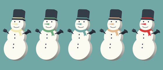 volume Snowman Collection. Set isolated EPS 10 vector illustration for Christmas design. Cartoon vector set.