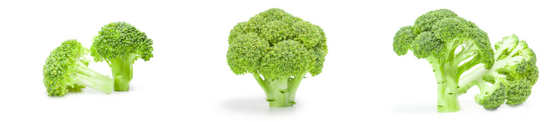Collage of broccoli floret isolated on a white background