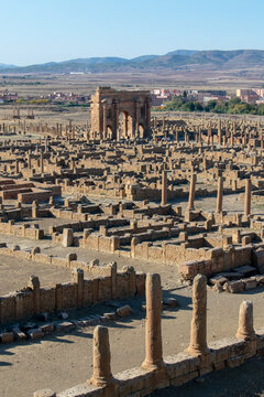 Timgad, Batna/Algeria - 10/11/2020: The Ruins of the Ancient city of Timgad (Thamugas) , Build around 100 BC in the Aures Region.