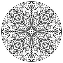 mandala with abstract floral ornaments drawn on a white background for coloring, vector, coloring book pages, mandala