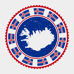 Iceland grunge stamp. Round logo with map and flag of Iceland. Country stamp. Vector illustration.