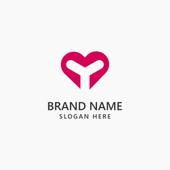 Simple letter Y love heart logo vector template