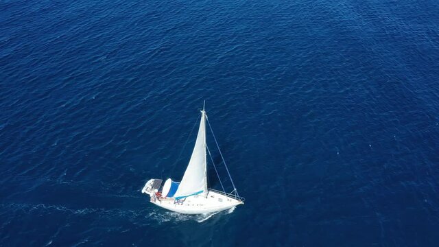 Aerial view of a sailing yaht, Zakynthos, Greece