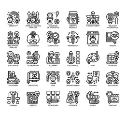 Fototapeta premium Set of creative process thin line and pixel perfect icons for any web and app project.