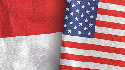 United States and Indonesia two flags textile cloth 3D rendering