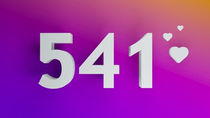 Number 541 in white on purple and orange gradient background, social media isolated number 3d render