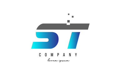 ST S T alphabet letter logo combination in blue and grey color. Creative icon design for company and business
