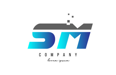 SM S M alphabet letter logo combination in blue and grey color. Creative icon design for company and business