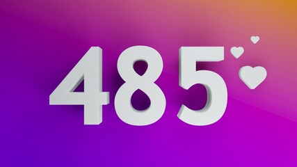 Number 485 in white on purple and orange gradient background, social media isolated number 3d render