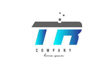 TR T R alphabet letter logo combination in blue and grey color. Creative icon design for company and business