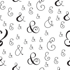 Fototapeta na wymiar Abstract seamless pattern with monochrome hand drawn ampersand elements. Vector texture for your design. Simple modern calligraphic wallpaper for web page, wrapping paper and other. 