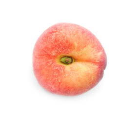 Fresh ripe donut peach isolated on white, top view