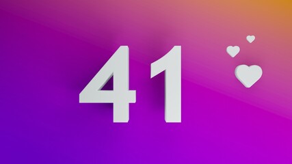 Number 41 in white on purple and orange gradient background, social media isolated number 3d render