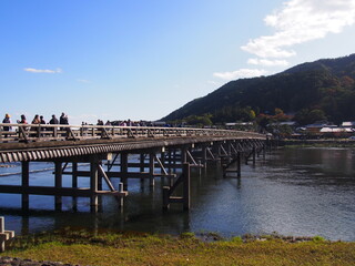 Fototapeta na wymiar Blue sky and a big bridge, Kyoto, Japan