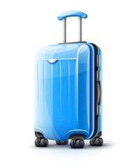 Blue modern suitcase for travel, case icon isolated on white transparent background. Illustration.