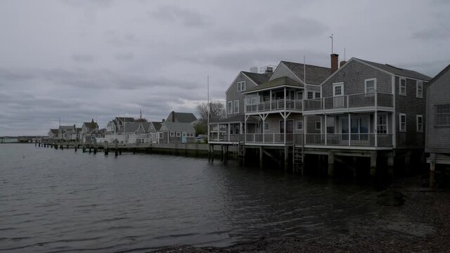 Cloudy day on Nantucket Island, Historic District, Houses in Harbor