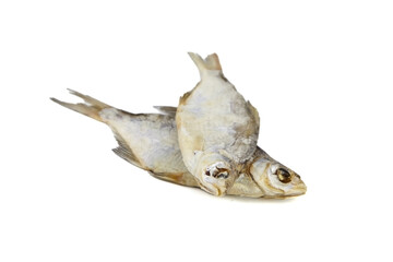 Dry fish isolated on white background.