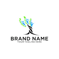 tree vector illustration logo design template. Abstract vibrant tree logo design, together people.