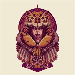 Vintage Girl Tigers Mystical Custom Vector Illustrations for your work merchandise clothing line, Prints, stickers and poster, greeting cards advertising business company or brands