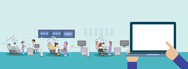 Blank screen notebook in dental clinic