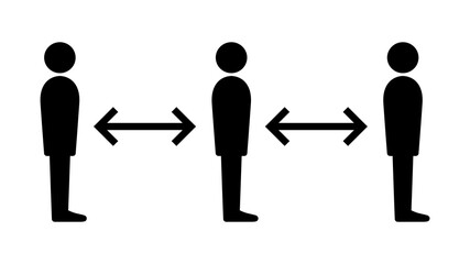 Keep Your Distance and Practice Social Distancing in Queue Line Instruction Sign with Standing People and Arrow Icon. Vector Image.	
