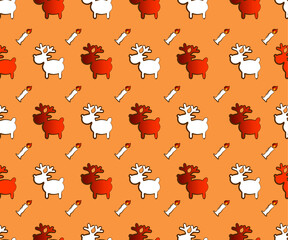 Vector. Seamless pattern. Christmas and New Year seamless pattern. Christmas cartoon deer and candles. Artistic brush.