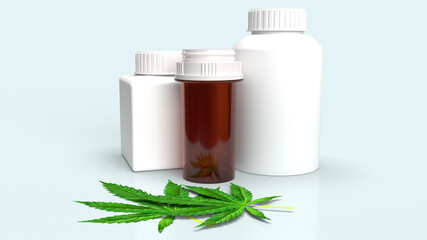 The Marijuana leaf  and Medicine bottle for medical content 3d rendering..