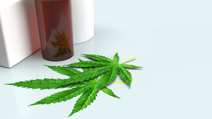 The Marijuana leaf  and Medicine bottle for medical content 3d rendering..
