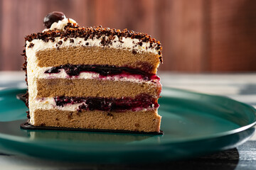 chocolate and blueberry flavor cake close up