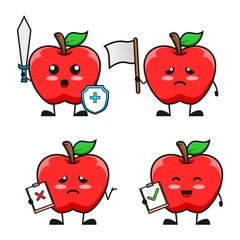 vector illustration of cute apple fruit character fight virus, holding blank white banner, holding wrong sign and correct sign. apple cute cartoon character set collection fight medical theme.