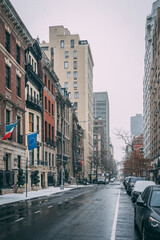 Fototapeta na wymiar 69th Street in the snow, on the Upper East Side, Manhattan, New York City