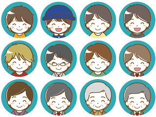 色んな年代の男性の楽しい表情アイコン