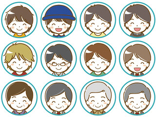 色んな年代の男性の楽しい表情アイコン