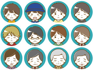 色んな年代の男性の困った表情アイコン