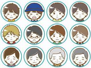 色んな年代の男性の困った表情アイコン