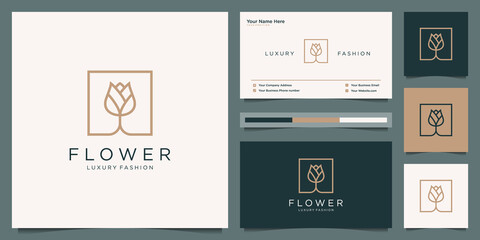 Elegant flower rose beauty, yoga and spa. logo design and business card