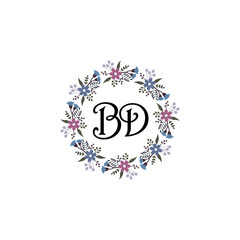 Initial BD Handwriting, Wedding Monogram Logo Design, Modern Minimalistic and Floral templates for Invitation cards