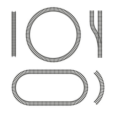 Curved vector railroad isolated. Design elements of the railway tracks