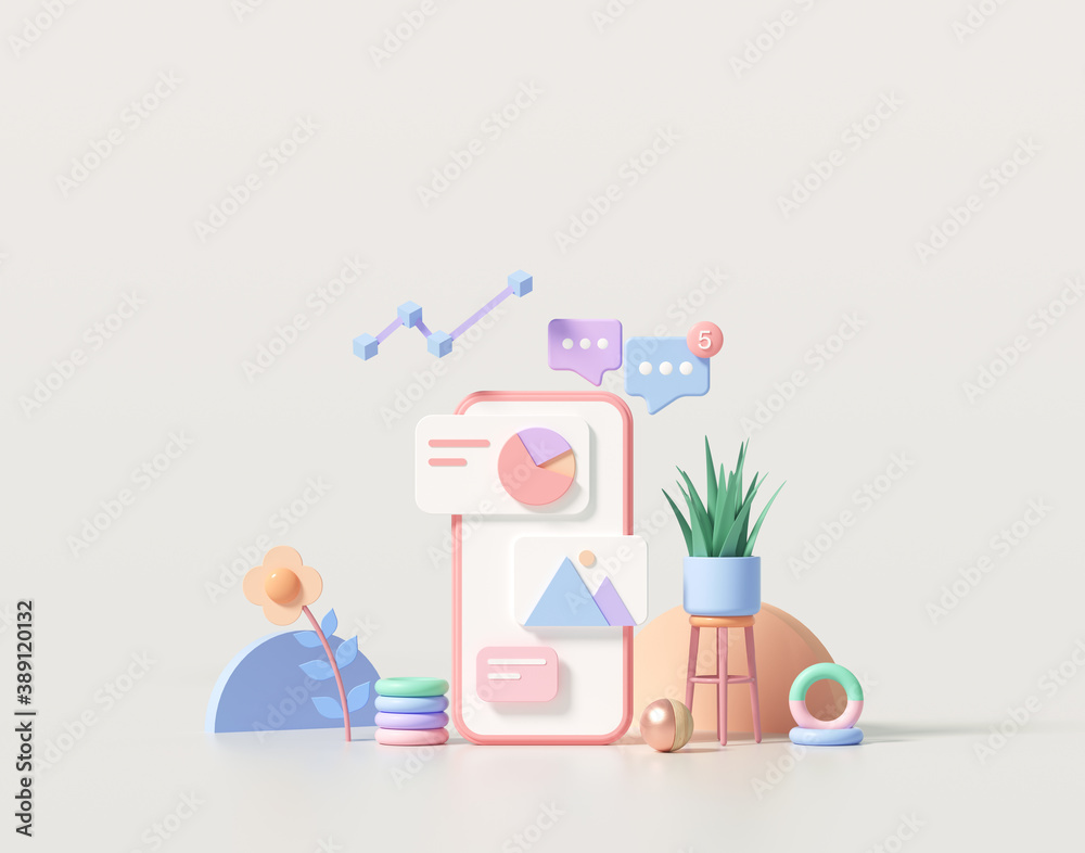 Poster 3d minimal mobile app development and mobile web design concept, user interface optimization. 3d ren