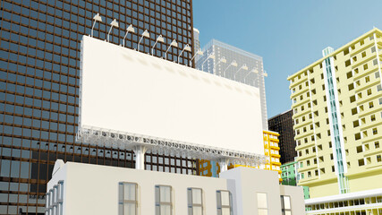 Obraz premium 3D illustration large outdoor billboard on rooftop of beautiful building
