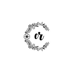 Initial CR Handwriting, Wedding Monogram Logo Design, Modern Minimalistic and Floral templates for Invitation cards