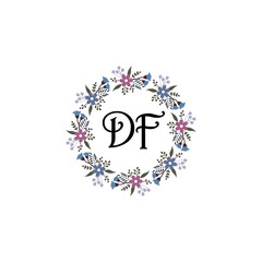 Initial DF Handwriting, Wedding Monogram Logo Design, Modern Minimalistic and Floral templates for Invitation cards
