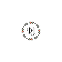 Fototapeta na wymiar Initial DJ Handwriting, Wedding Monogram Logo Design, Modern Minimalistic and Floral templates for Invitation cards