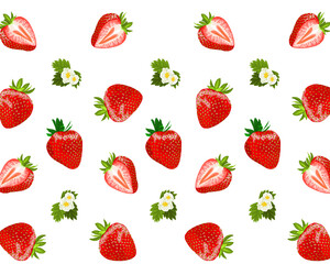 Strawberry seamless pattern on white background, handrawing vector illustration