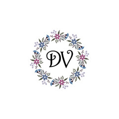 Initial DV Handwriting, Wedding Monogram Logo Design, Modern Minimalistic and Floral templates for Invitation cards
