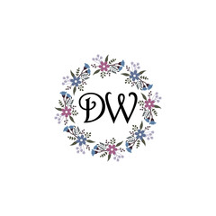 Initial DW Handwriting, Wedding Monogram Logo Design, Modern Minimalistic and Floral templates for Invitation cards