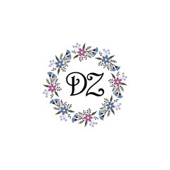 Initial DZ Handwriting, Wedding Monogram Logo Design, Modern Minimalistic and Floral templates for Invitation cards