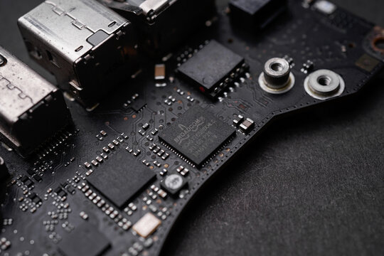 KL, MALAYSIA - SEPT 4TH, 2019 : A High end AMD graphic chipset on apple macbook pro mother board.  