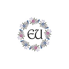 Initial EU Handwriting, Wedding Monogram Logo Design, Modern Minimalistic and Floral templates for Invitation cards