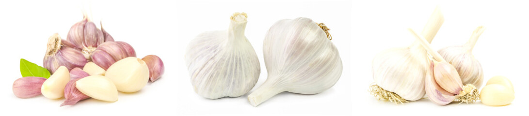 Obraz premium Collage of Garlic isolated on a white background